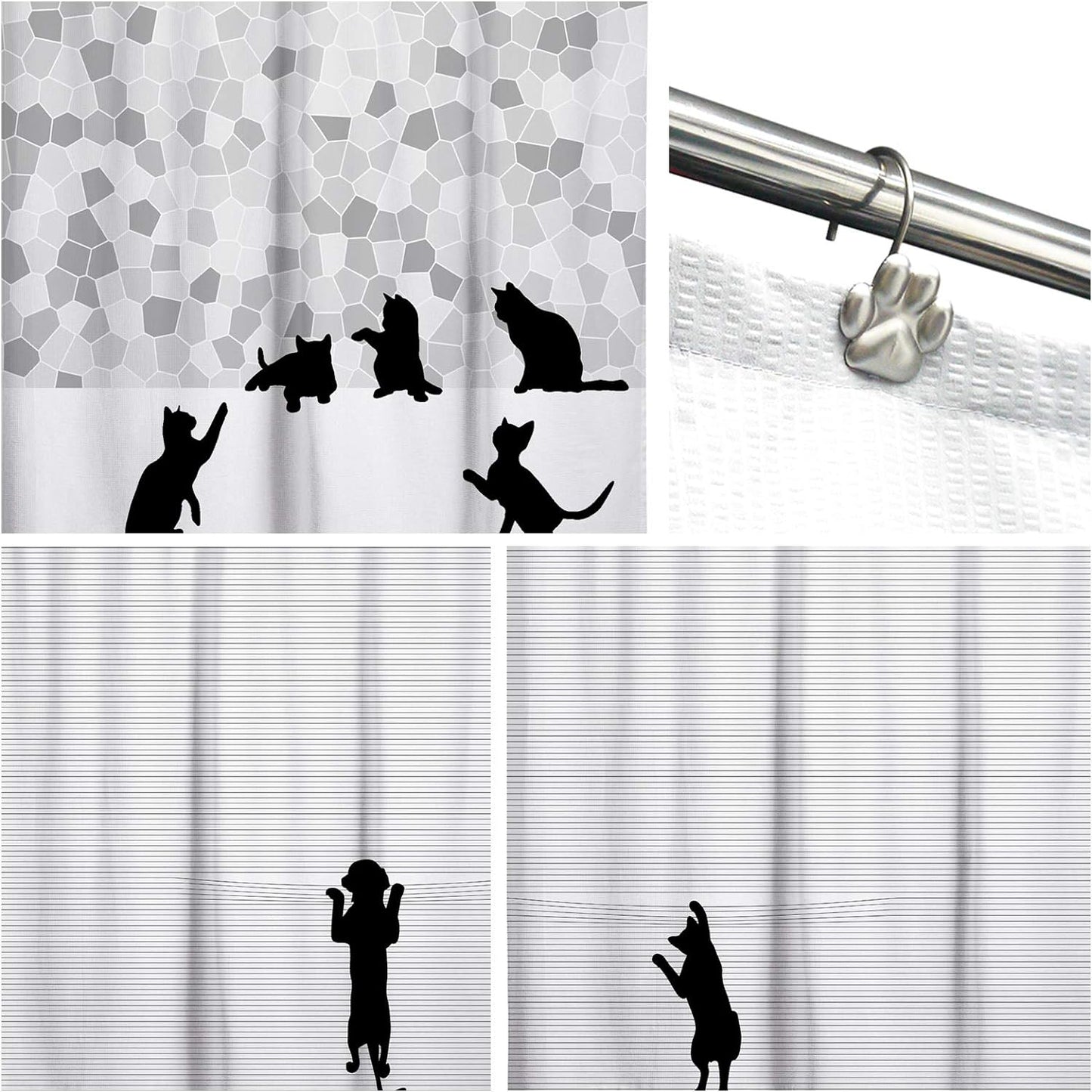 Sunlit Fashion Design Cute Paw Print Polished Shower Curtain Hooks for Dog Cat and Bear, Rust Proof Oil Rubbed Metal Shower Curtain Rings-12 Pack