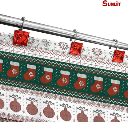 Sunlit Luxury Design Square Red Diamond Crystal Gem Bling with Glide Balls Shower Curtain Hooks, Rust Proof Metal Rhinestones Glam Shower Curtain Rings-12 Pack